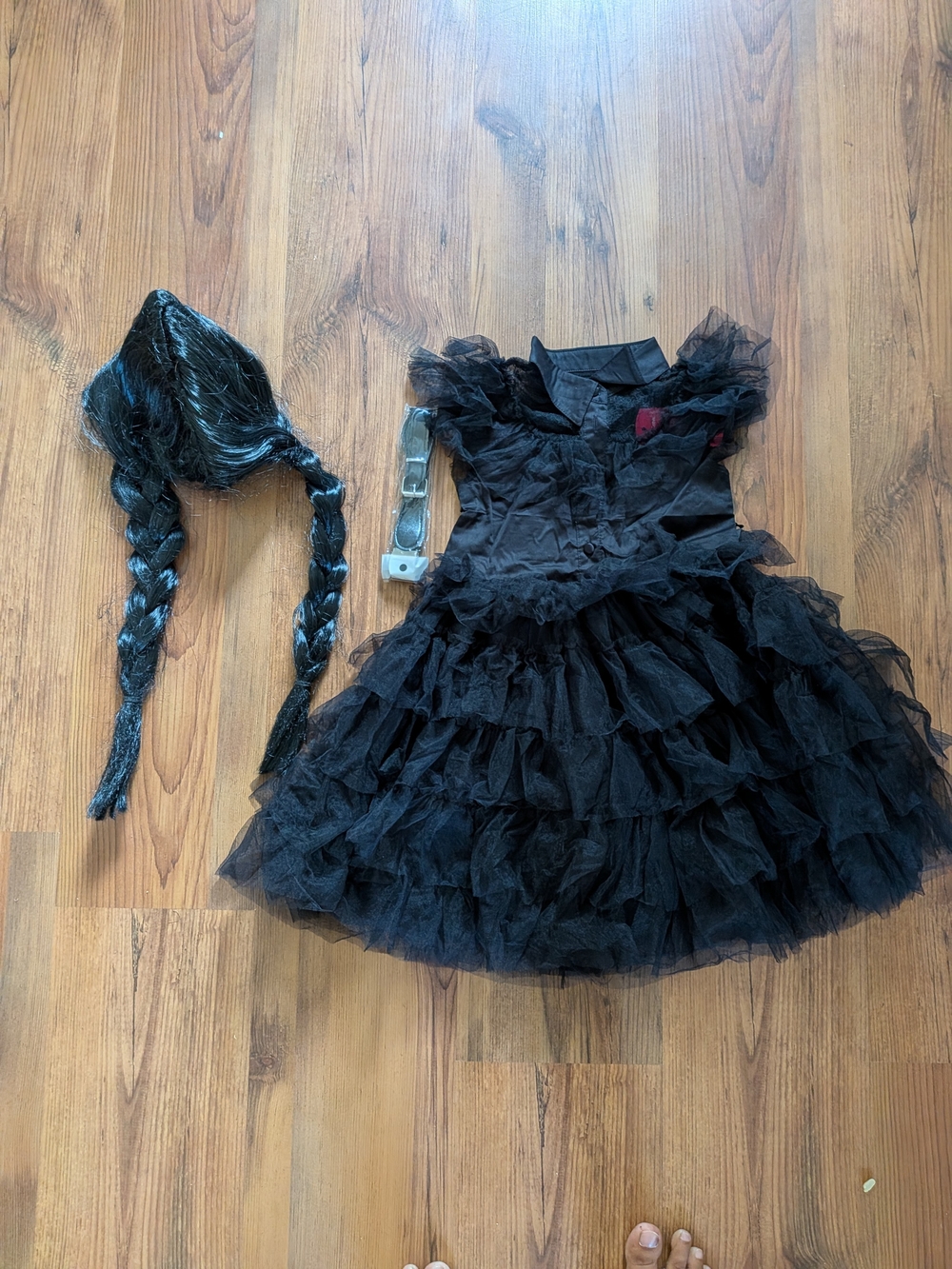 New Wednesday Adams Costume Dress With Hair Wig And Belt For Kids